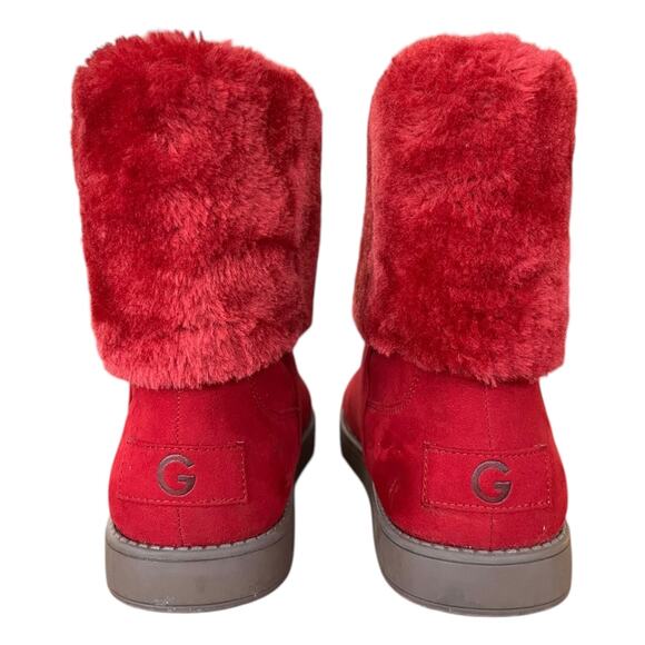 G by Guess Los Angeles Red Faux Suede and Fur Boots Women's Size 7 - Picture 6 of 8